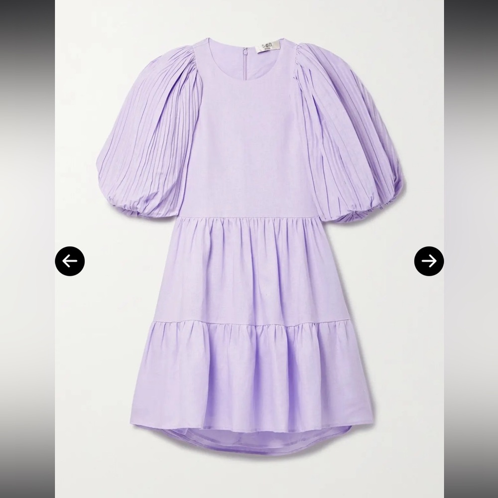 SEA Bailey Broomstick Tiered Linen-Blend Dress Lavender